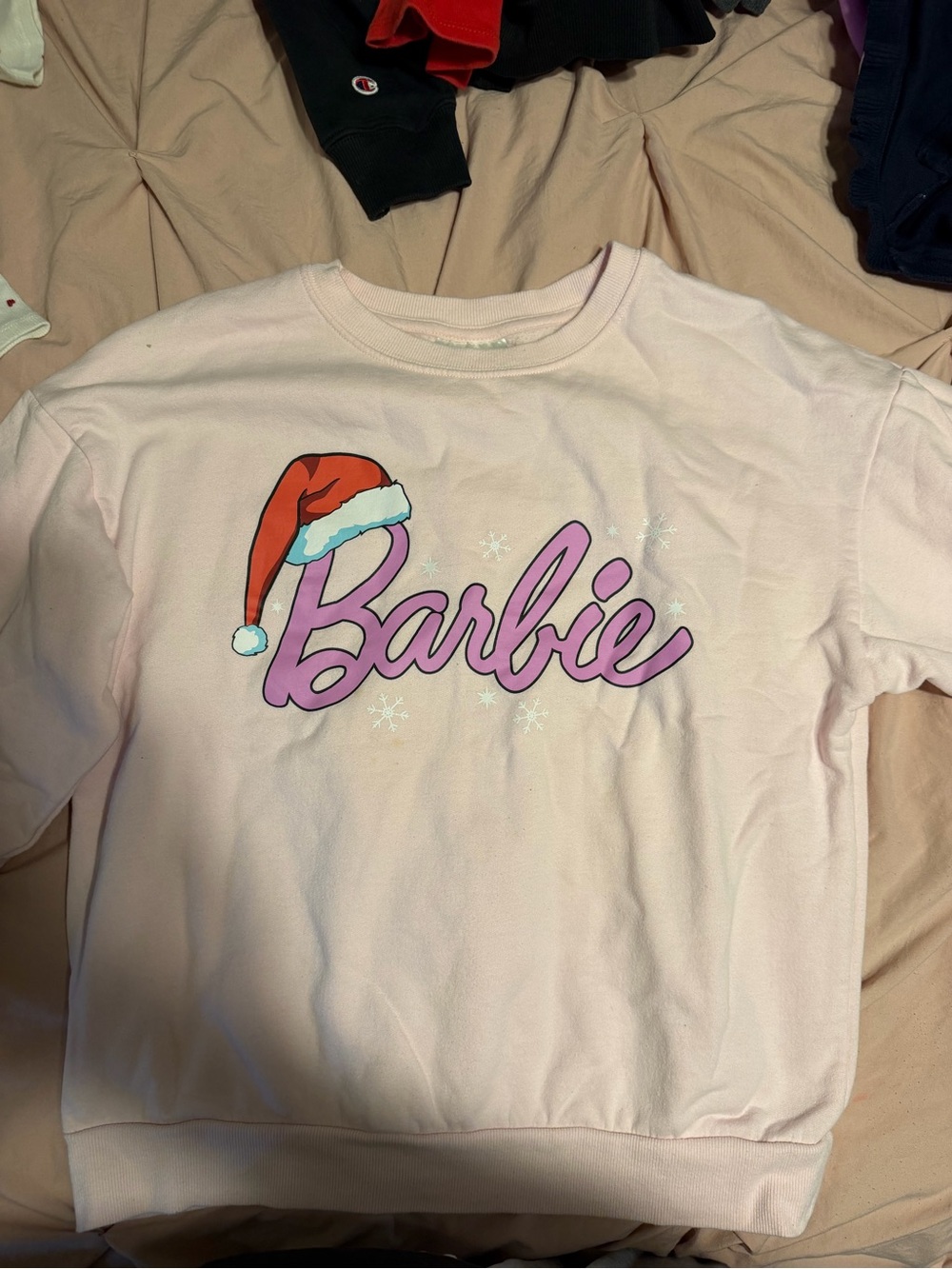 Barbie Pink Logo Sweatshirt with Santa Hat Graphic